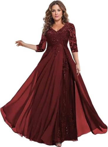 Lace Chiffon Mother of The Bride Dress Sequin 3/4 Sleeve Formal Evening Dress