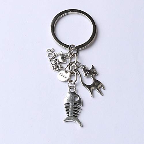 Preisvergleich Produktbild JLZK 1Pcs Fischknochenzauber Katze Schlüsselbund Haustier Memorial Geschenk Für Katzenliebhaber Ich Liebe Meine Katze