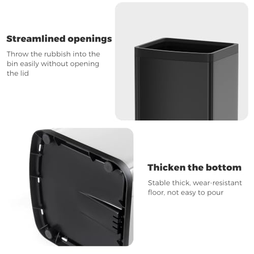 Image of 25L /6GALSquare Kitchen Trash can,Black Metal Trash Can for Bathroom,Black Stainless Steel Trash can for Kitchen,Commercial,Detached House (6.6gallon Black)