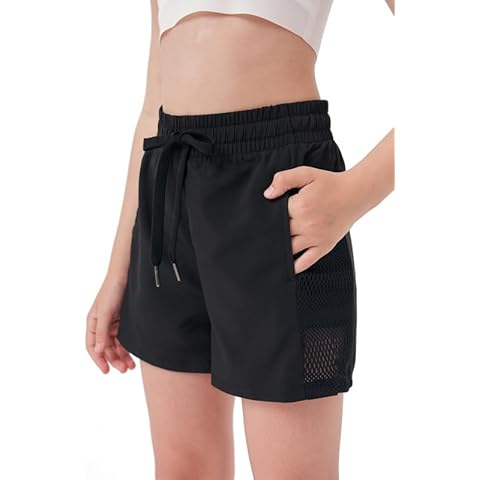Girls Athletic Shorts with Spandex Liner Quick Dry Running Fitness Shorts for Kids Teen Active Sports Track Black Cover