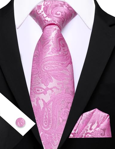 Image of Barry.Wang Men Ties Paisley Woven Silk Necktie Set with Pocket Suqare Cufflinks Formal