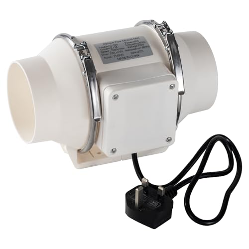 DOSYEN Inline Bathroom Extractor Fan 100mm/4 Inch, In-line duct fan mixed flow 220m3/hour - for Grow Room Tent Hydroponic Ventilation System