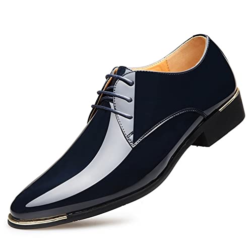 Dress Formal Shoes for Men Lace Up Derby Shoes Round Toe Faux Leather Slip Resistant Anti-Slip Non Slip Wedding(Blue,10 M US) - Main Image