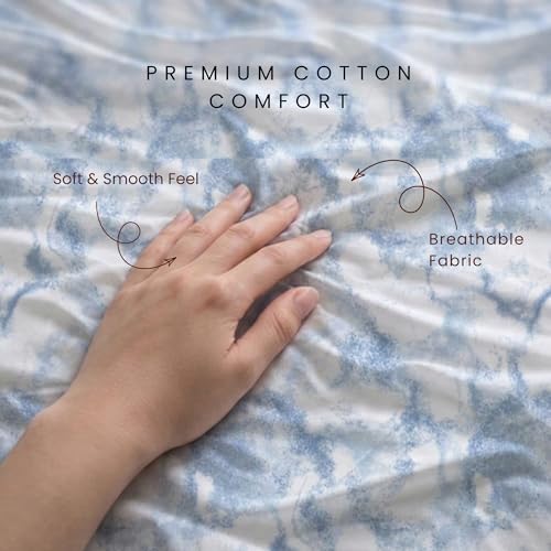 Image of VELOURA Tie-Dye Bedsheet Set, 100% Cotton, King Size 108x108 Inches, 300 Thread Count, with 2 Pillow Covers, Blue