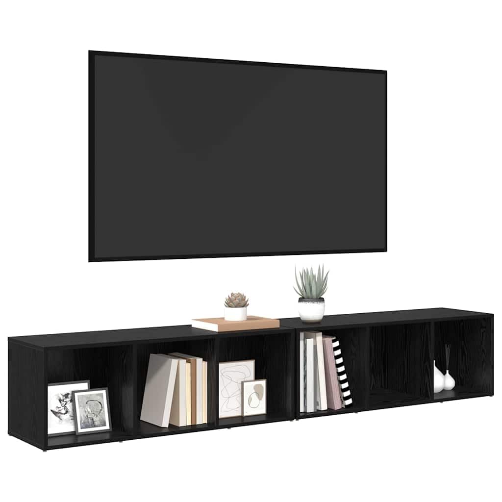 TV-Schrank-Set Schwarz Eichen-Optik, Holzwerkstoff, Modernes Media-Center für Wohnzimmer, Schlafzimmer, Stauraum, 2er-Set