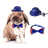 Vehomy Small Animal Independence Day Costume - 4th of July Rabbit Guinea Pig Hat and Bowtie Collar for Bunny Guinea Pig Chinchilla Hedgehog and Other Small Pets 2Pcs
