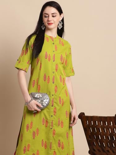 Image of Pistaa's Women's Cotton Relaxed Fit Straight Printed Kurta