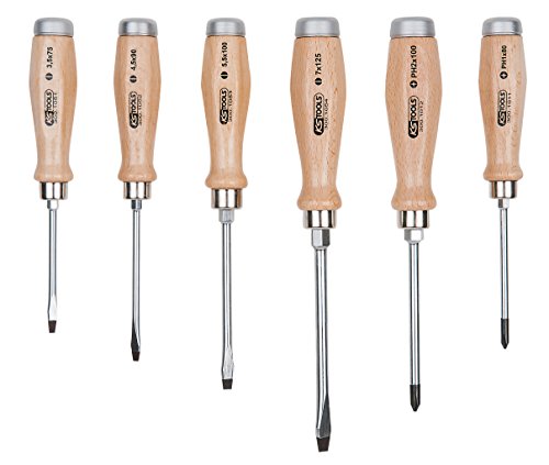 KS Tools - 300.1100 - Jeu de 6 tournevis avec manche en bois - Tournevis en bois