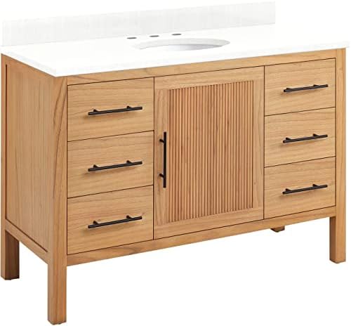 Signature Hardware 481788 Ayanna 48" Free Standing Single Vanity Set with Mindi Wood Cabinet, Vanity Top and Oval Undermount Vitreous China Sink - 8" Faucet Holes