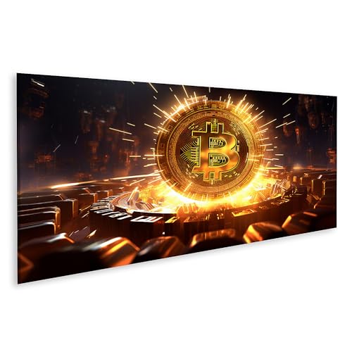 Tableau sur toile Bitcoin or pour décorer un bureau de trading moderne