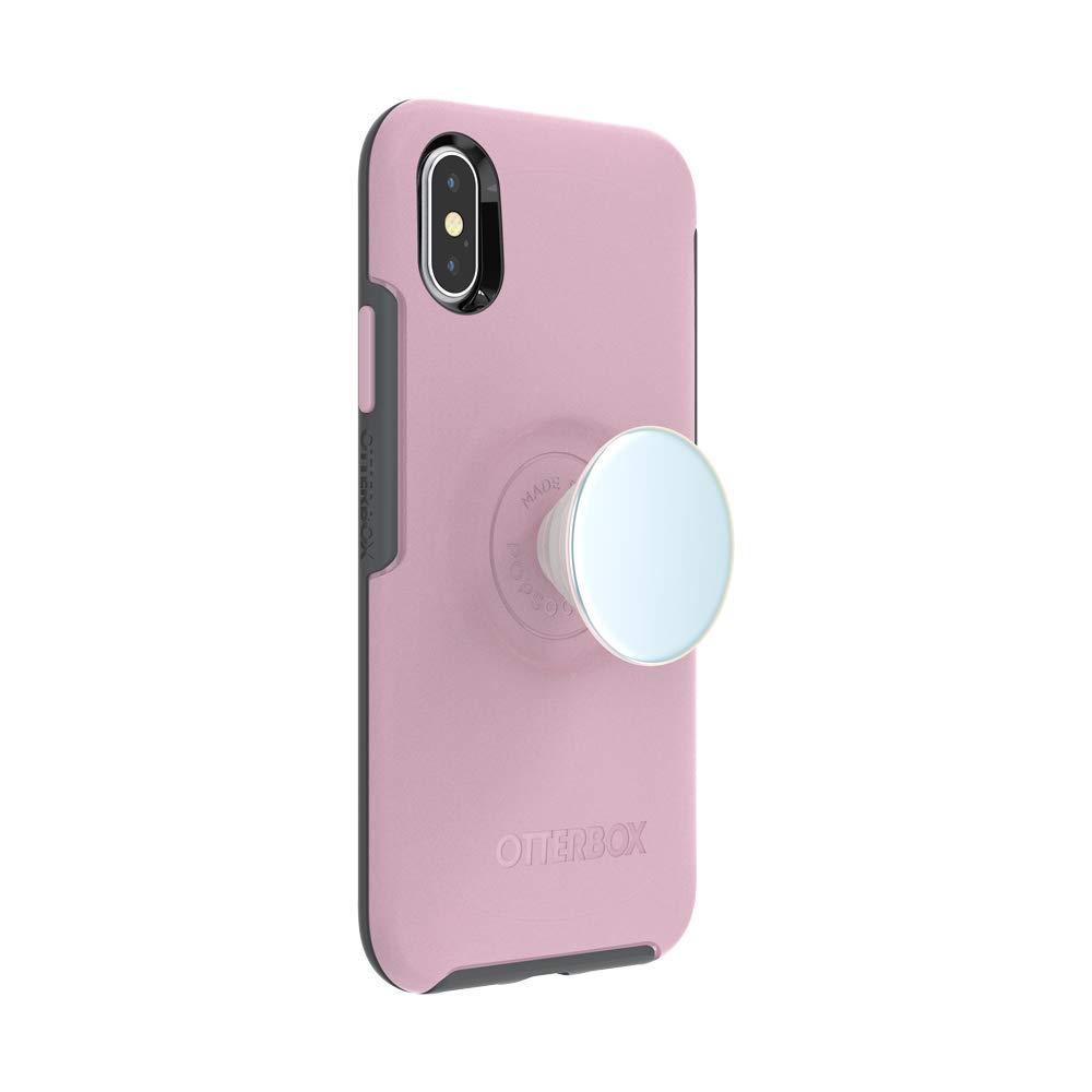 Otter + Pop for iPhone X and XS: OtterBox Symmetry Series Case with PopSockets Phone Grip and Phone Stand, PopGrip, Collapsible, Swappable Top, Mauvelous and Color Chrome Mermaid White
