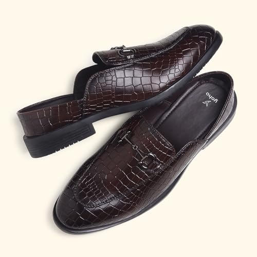Image of YOHO Lofos Mules for Men | Open Back Cut Comfortable Loafers | Stylish, Flexible Slip-On Formal Shoes with Footpharma Footbed
