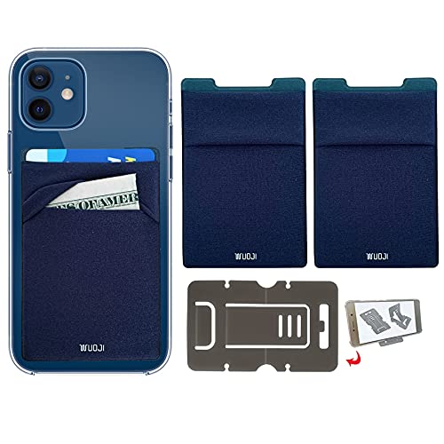 Image of RFID Blocking Phone Card Wallet - Double Secure Pocket - Ultra-Slim Self Adhesive Credit Card Holder Card Sleeves Phone Wallet Sticker All Smartphones (Dark Blue)-2PC