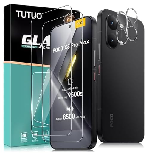 TUTUO Schutzfolie für Xiaomi POCO X8 Pro Max 5G für Panzerglas, [2+2 Stück] Panzer Schutz Glas + Kameraschutz, 9H Härte HD Klar Folie, Anti-Kratzer, Anti-Fall Displayschutz Folie
