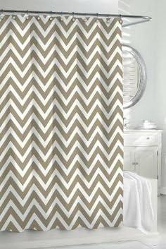 Kassatex Cortina Gray & White Classic Chevron Fabric Shower Curtain