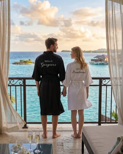 Image of Jecery 2 Pcs Satin His and Hers Robes Set Mr. Mrs. Silk Matching Robe for Couples Women Man Wedding Engagement Bridal Gift