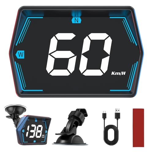 HUD Auto Head Up Display KMH/MPH con Supporto a Ventosa, GPS digitale tachimetro universale Car HUD con GPS + Beidou...