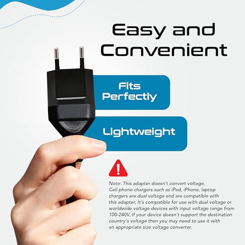 Image of Ceptics USA, Canada to European Plug Adapter - Type C Adapter compatible in Europe, Canada to European travel plug adapter Ideal for Phones, Camera & more - CE Certified - RoHS Compliant - 6 Pack