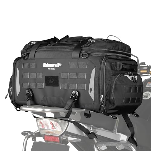 Rhinowalk Motorcycle Saddle Bag Mechanic Motorbike Travel Seat Bag Large Motor Bike Touring Tail Bag Powersports Luggage 50L to 70L with Rain Cover (Black)