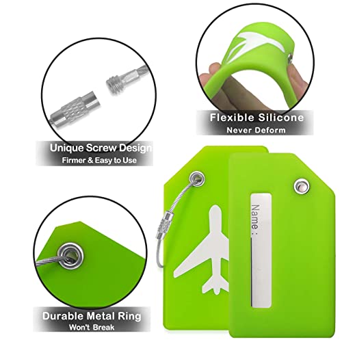 Luggage Tags for Suitcases, Quickly Spot 8Pcs Luggage Identifier Tags, Travel Essentials Accessories Name Tags for Backpacks, Suitcases, Bags, Baggage, Cruise - Flexible Silicone (Green)3
