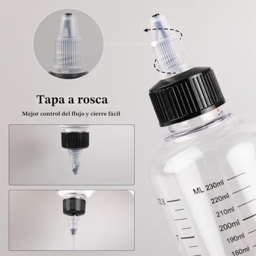 Miniatura 6 de 2 Botellas Exprimibles De 250 Ml Con Graduación, Dispensador De Aceite Transparente, Botellas Con Tapa De Punta, Botella De Plástico Multiusos Para Condimentos Líquidos Salsa Aceite Vinagre De Soja