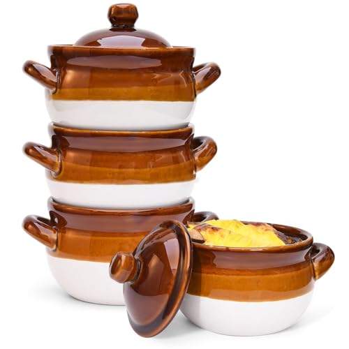 Comparison: Best French Onion Soup Crocks 9 Vumdua French Onion Soup Bowls with Lids and Handles, 16 oz Ceramic French Onion Soup Crocks for Chilli, Cereal, Cereal, Pot Pies, Oven, Broil & Dishwasher Safe, Set of 4