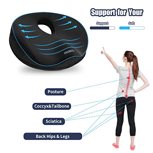 Saheyer Seat Cushion For Tailbone Pain Relief, Donut Pillow For Sciatica Nerve Pain Relief, Hemorrhoid Pillow Butt Pillow For Office Chair Car Long Sitting Comfort（Black） #TOP3