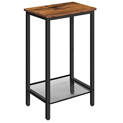HOOBRO Mesa Auxiliar Alta, Mesita de Noche, Mesita de Teléfono de Estilo Industrial con Estante Metálico Ajustable, Adecuada para, Pasillos de Oficinas, Salas de Estar, Marrón Rústico EBF03DH01