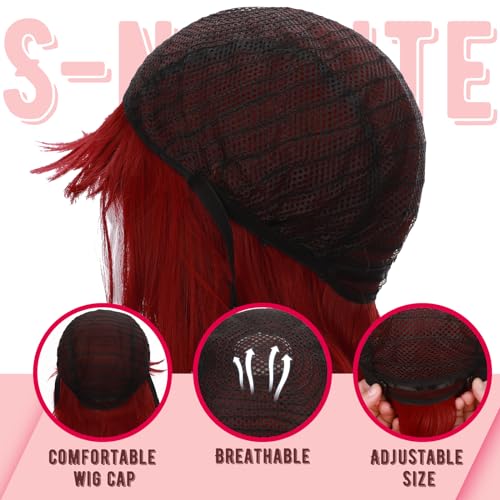 Image of S-noilite 32inch Long Straight Wine Red Hair Wig Heat Resistant Cosplay Anime Costume Red Wigs Halloweem Party Dark Red Wig for Women Burgundy Red Wigs with Bangs