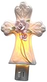 StealStreet SS-CG-96676, 4.5 Inch Ceramic Pink Rose Cross Plug - in Night Light, White