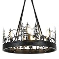 Bicrink 4-Light Rustic Chandelier for Dining Room, Farmhouse Chandelier with Adjustable Height, Black Forest Wagon Wheel Light Fixture, Hanging Lights for Kitchen Island, Entryway, E12 Base