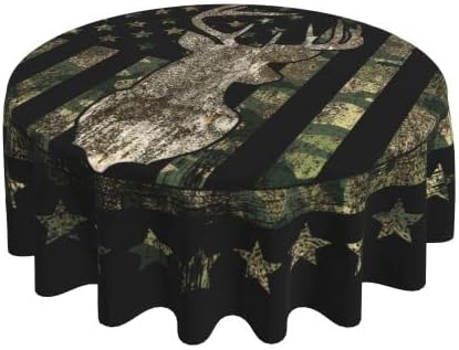 Mantel redondo de tela de 60 pulgadas con diseño de bandera estadounidense de camuflaje y ciervos para veteranos patrióticos impermeable picnic