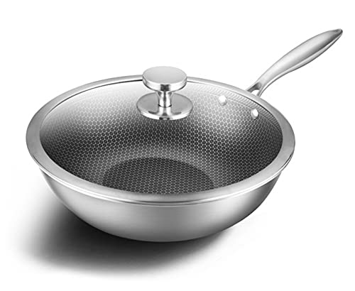 Wok de acero inoxidable con superficie no adhesiva