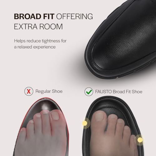 Image of FAUSTO Men Genuine Leather Formal Round Toe Pull-On Loafer Shoe with Superior Comfort | Shock Absorption Leather Memory Cushioned Insole | Broad Feet, Anti Skid Sole