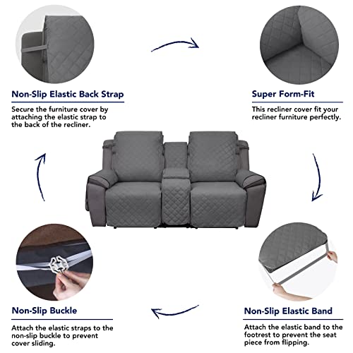 Purefit Water Resistant Reversible Loveseat Recliner Couch Cover For Double Recliner With Console – Non Slip Split Sofa Cover, Washable Reclining Cover For 2 Seat Recliner (2 Seat, Gray/Light Gray) #TOP3