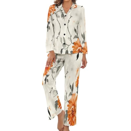 Pyjama deux pièces look dahlia aquarelle chinoise vêtement de nuit haut de gamme