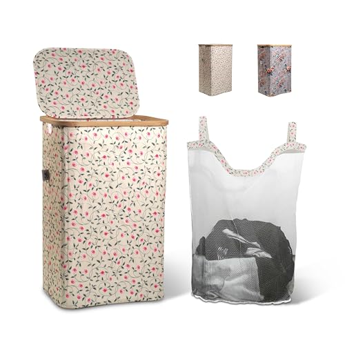 Jeffly Cesto Portabiancheria Sporca moderno, Sacca Rimovibile- 33x44x68cm, 100 Litri - Cesta Porta Biancheria per Bagno XL in Bambù – Uso Interno ed Esterno