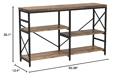 Oiahomy Industrial Sofa Table,Console Table,3-Tier Industrial Rustic Hallway/Entryway Table,Easy Assembly,For Entryway, Living Room (Rustic Brown) #TOP2