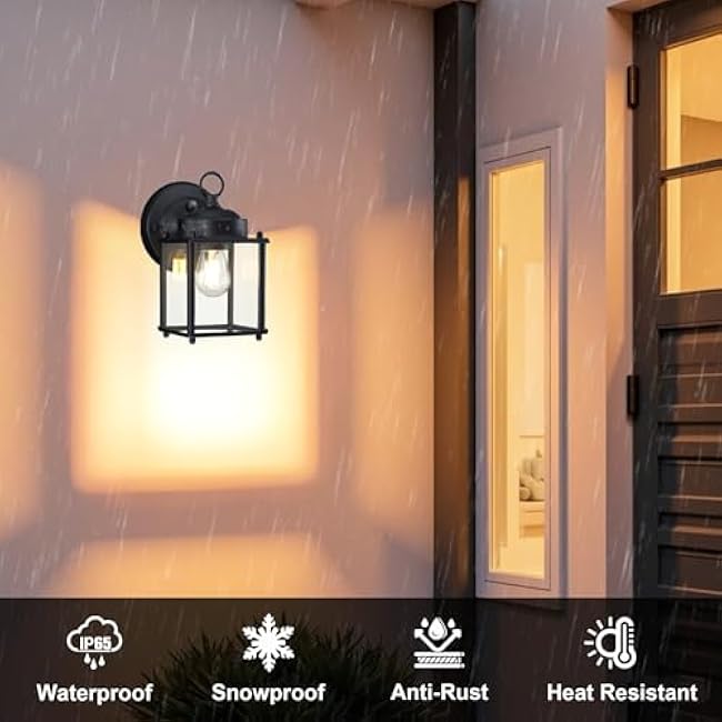 GRUENLICH Dusk to Dawn Outdoor Wall Lantern, Exterior Wall Sconce Light Fixture, Outside Porch Lighting with Clear Glass for House, Patio, Matte Black, 4 Pack
