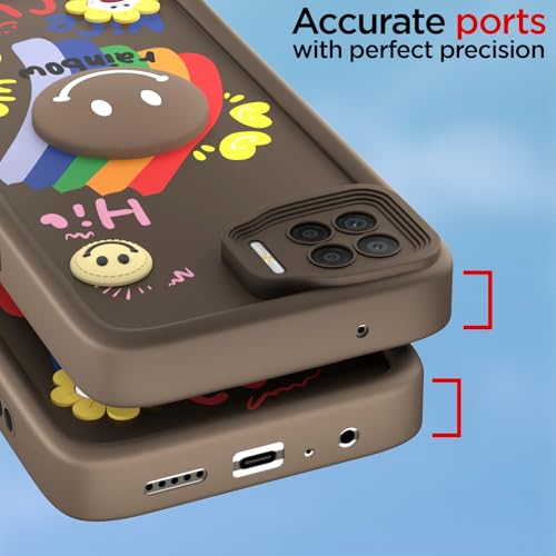 Image of Pikkme Back Cover for Oppo F17 | Soft Silicone| Cute Rainbow Smile & 3D Cartoon Flower Design | Shockproof Raised Camera Protection Bumper Case (Brown)
