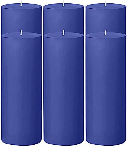 6 Navy Blue 3x9 in Dripless Round Unscented Pillar Candles Wedding Reception Ceremony Anniversary Birthday Party Centerpieces Event Home Decorations Supplies