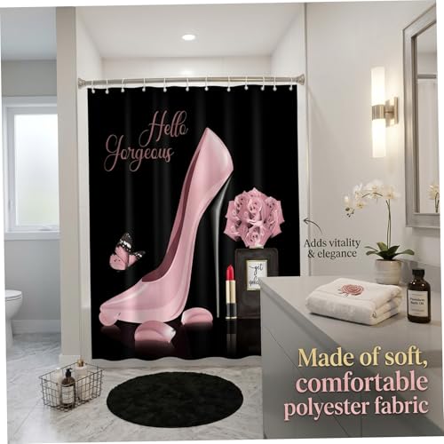 Rideau de douche talons hauts déco de salle de bain chic cœur polyester imperméable - 6