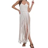 Generic Macrame Dress Boho Women's Dress Swim Cover Up Swimwear Beach Wedding Tassel Dress, 8, Beige