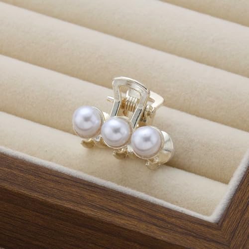 Pinza de cabello pequeña vintage con perlas, clip de garra pequeña antideslizante para mujer miniatura 3