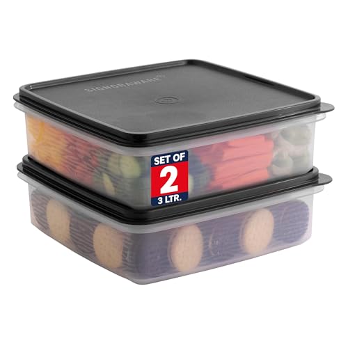 Image of Signoraware BPA Free Plastic Square Big Container (3 Ltr x 2 | Set of 2 | Black)
