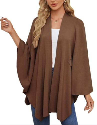 KARRESLY Shawl Wraps for Women Elegant Soft Cross Front Poncho Sweater Knitted Cape for Spring Fall Winter2