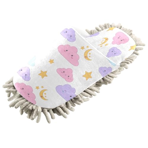Kigai Cute Clouds Mop Slippers for Floor Cleaning, Slippers for Women Men, Microfiber Floor Cleaning, M