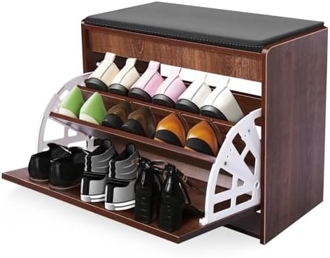 YGYQZ Shoe Storage Benches with Flip Drawer, Wood Entrance Way Fu...