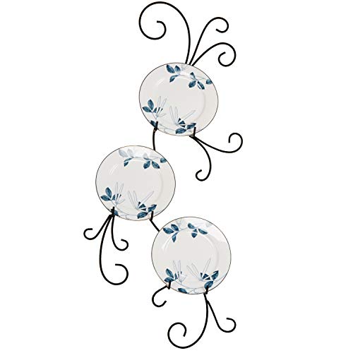 Mygift Wall Mounted Decorative Black Metal Vertical Plate Holder Display Stand, 3 Tier Rack For Large Collectible Plates #TOP13