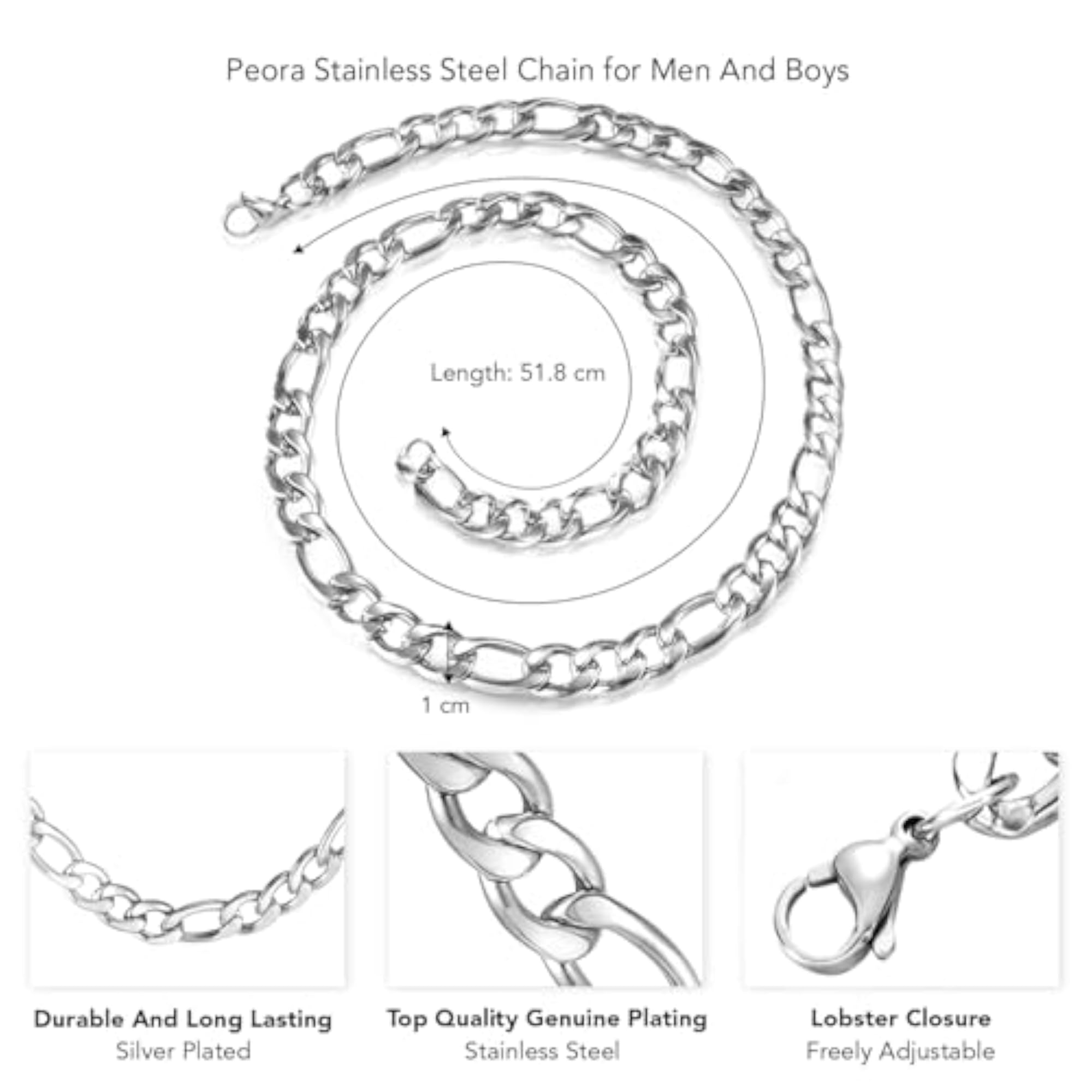 Silver Plated Fancy Figaro Link Chain for Men and Women